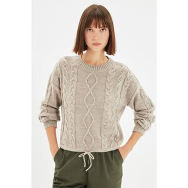 Trendyol Mink Crew Neck Ruffle Detailed Knitwear Sweater