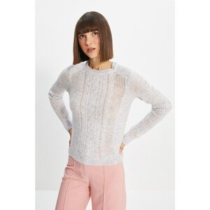 Trendyol Lilac Crew Neck Knitted Detailed Knitwear Sweater