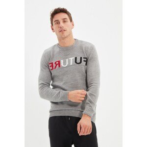 Trendyol Gray Men's Slim Fit Slogan Detailed Sweater