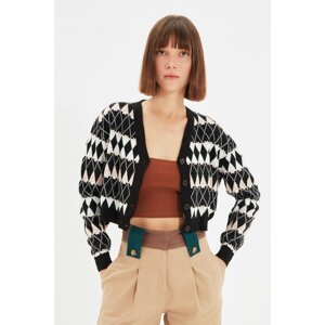 Trendyol Black Crop Jacquard Knitwear Knitwear Cardigan