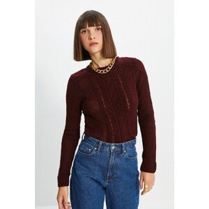Trendyol Claret Red Crew Neck Knitted Detailed Knitwear Sweater