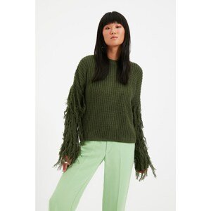 Trendyol Khaki Fringed Knitwear Sweater