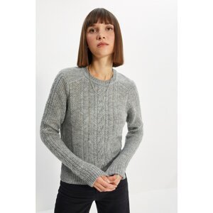 Trendyol Gray Crew Neck Knitted Detailed Knitwear Sweater