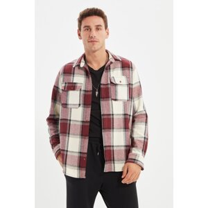 Trendyol Claret Red Men Regular Fit Shirt Collar Plaid Lumberjack Double Pocket Covered Long Sleeve Shirt