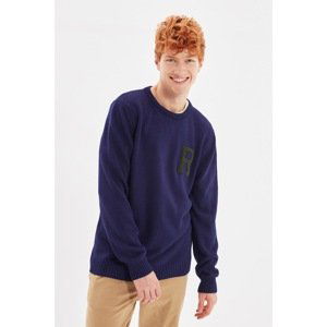 Trendyol Navy Blue Men Regular Fit Crew Neck R Letter Detailed Sweater