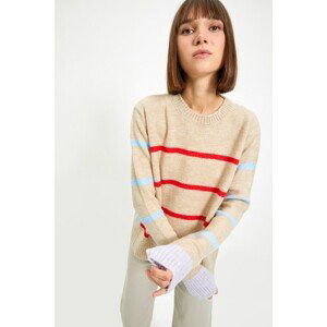 Trendyol Ecru Crew Neck Striped Knitwear Sweater