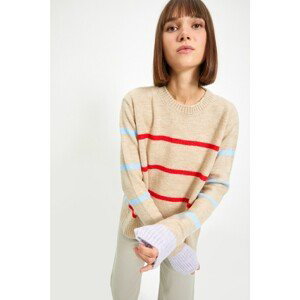 Trendyol Ecru Crew Neck Striped Knitwear Sweater