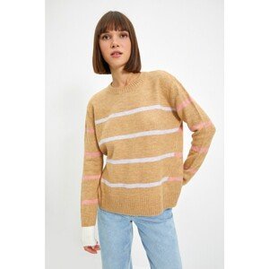 Trendyol Camel Crew Neck Striped Knitwear Sweater