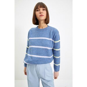 Trendyol Blue Crew Neck Striped Knitwear Sweater