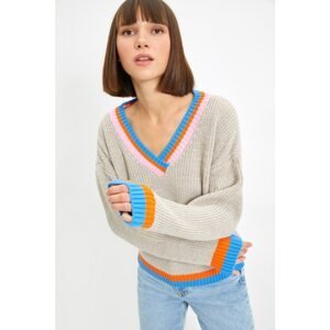 Trendyol Stone V Neck Knitwear Sweater