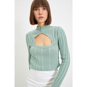 Trendyol Mint Zipper Detailed Stand Up Collar Knitwear Sweater