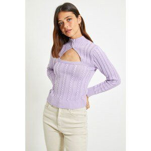 Trendyol Lilac Zipper Detailed Stand Up Collar Knitwear Sweater