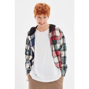 Trendyol Multi Color Men's Oversize Knitted Hooded Color Block Lumberjack Plaid Shirt