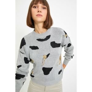 Trendyol Gray Jacquard Sequin Detailed Knitwear Sweater