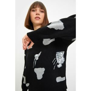 Trendyol Black Jacquard Sequin Detailed Knitwear Sweater