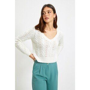 Trendyol Ecru Crop Openwork Knitwear Sweater