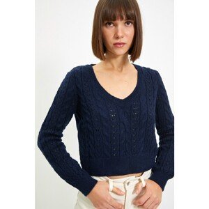 Trendyol Navy Blue Crop Openwork Knitwear Sweater
