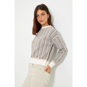 Trendyol Brown Crew Neck Jacquard Knitwear Sweater