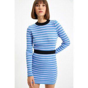 Trendyol Blue Crew Neck Striped Knitwear Bottom-Top Suit