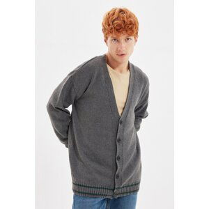 Trendyol Gray Men's V Neck Oversize Knitwear Cardigan