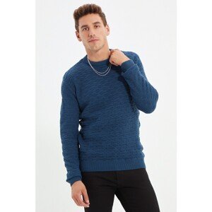 Trendyol Indigo Men's Slim Fit Crew Neck Textured Knitwear Sweater