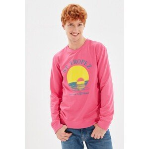 Trendyol Pink Men Regular Fit Crew Neck Long Sleeve Printed Sweatshirt