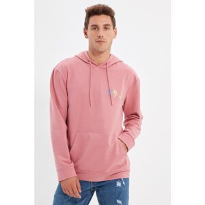 Trendyol Dried Rose Men Regular Fit Long Sleeve Hooded Printed Sweatshirt