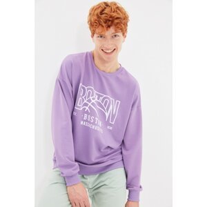 Trendyol Lilac Men's Oversize Crew Neck Long Sleeve Printed Sweatshirt