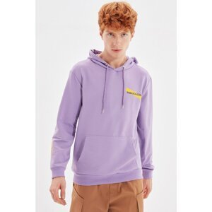 Trendyol Lilac Men Regular Fit Hooded Long Sleeve Printed Sweatshirt