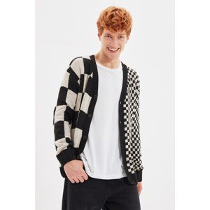 Trendyol Black Men Regular Fit Checkerboard Pattern Jacquard Cardigan