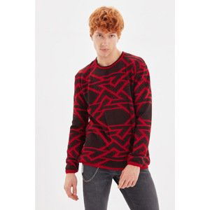 Trendyol Black Men Regular Fit Crew Neck Geometric Knitwear Sweater