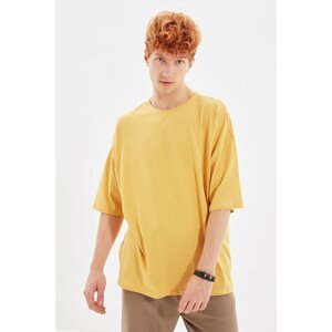 Trendyol Mustard Men's Short Sleeved Back Printed Oversize T-Shirt