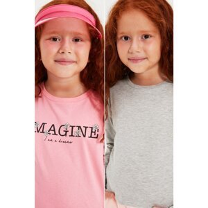 Trendyol Gray-Pink 2-Pack Girl's Knitted T-Shirt