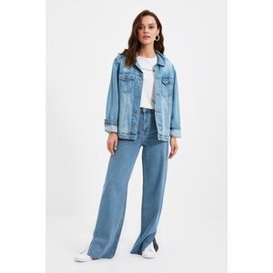 Trendyol Light Blue Slit High Waist 100% Cotton Wide Leg Jeans
