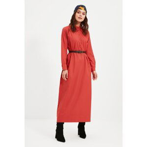 Trendyol Red Judge Collar Long Dress With Belt