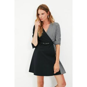 Trendyol Black Belted Double Breasted Collar Dress