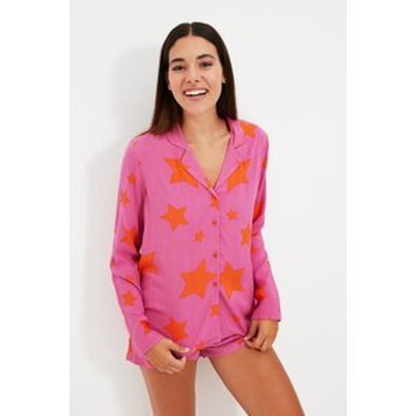 Trendyol Fuchsia Star Woven Pajamas Set