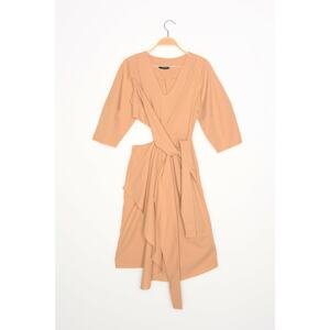 Trendyol Camel Double Breasted Collar Dress