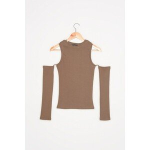 Trendyol Brown Finger Detailed Corduroy Knitted Blouse