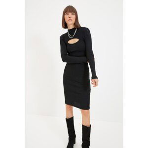 Trendyol Black Cut Out Ribbed Midi Knitted Dress