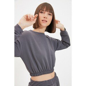 Trendyol Anthracite Pleated Crop Knitted Sweatshirt
