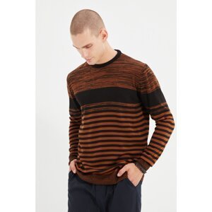 Trendyol Cinnamon Men Regular Fit Crew Neck Striped Knitwear Sweater