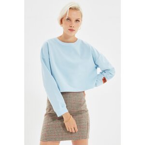 Trendyol Blue Embroidered Crop Knit Slim Sweatshirt