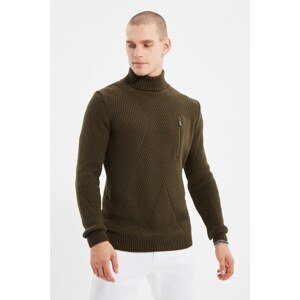 Trendyol Khaki Men's Slim Fit Turtleneck Textured Knitwear Sweater