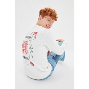 Trendyol White Men Regular Fit Crew Neck Long Sleeve Printed Sweatshirt