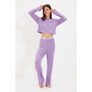 Trendyol Lilac Polka Dot Elastic Detailed Knitted Pajamas Set