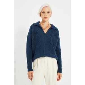 Trendyol Navy Blue Polo Collar Knitwear Sweater