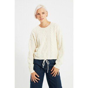 Trendyol Ecru Crew Neck Ruffle Detailed Knitwear Sweater