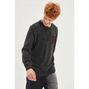 Trendyol Anthracite Men Regular Fit Crew Neck R Letter Detailed Sweater