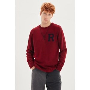 Trendyol Claret Red Men Regular Fit Crew Neck R Letter Detailed Sweater